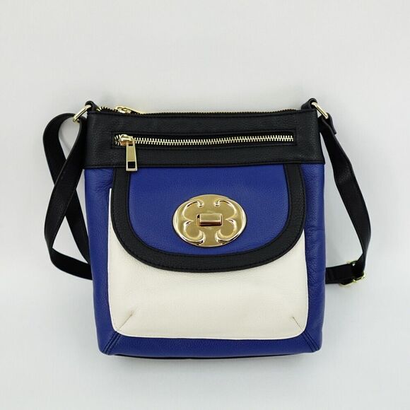Emma Fox Leather Handbag Blue Color-Block Crossbody - Picture 5 of 16